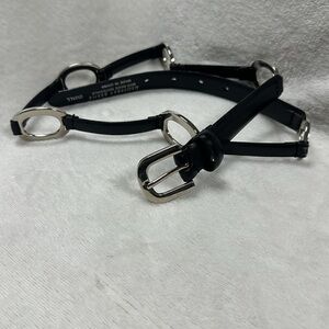Geoffrey Beene Belt, Vegan Leather & Silver Tone Hoops, Small